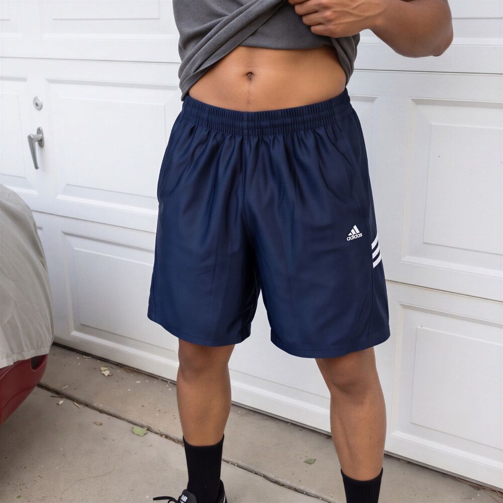 Adidas Vintage Rare Basic Stripe Dazzle Basketball Shorts Navy Blue Large